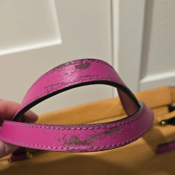 Kate Spade Colorblock Leather Tote Orange Pink Tan Shoulder Work Bag Spring - Picture 8 of 10